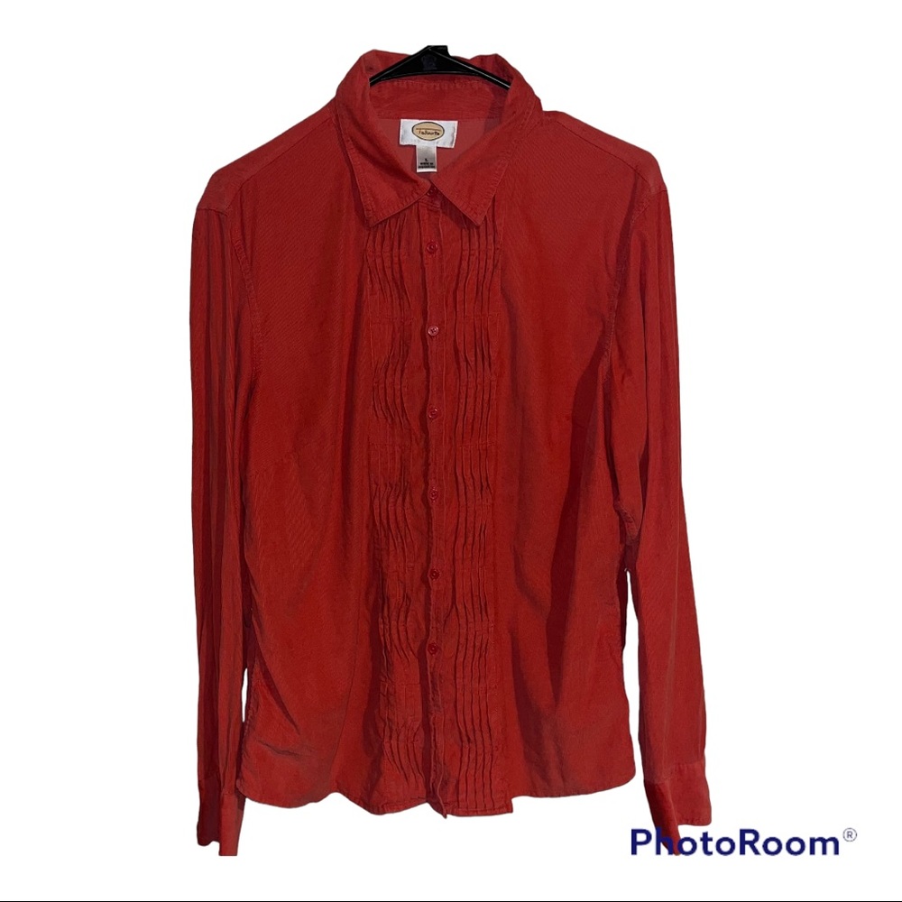 Vintage Talbots Burnt Orange Corduroy Button Up Shirt Pleated Fall Women’s Large